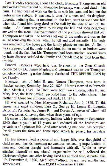 Ebenezer Thompson obit